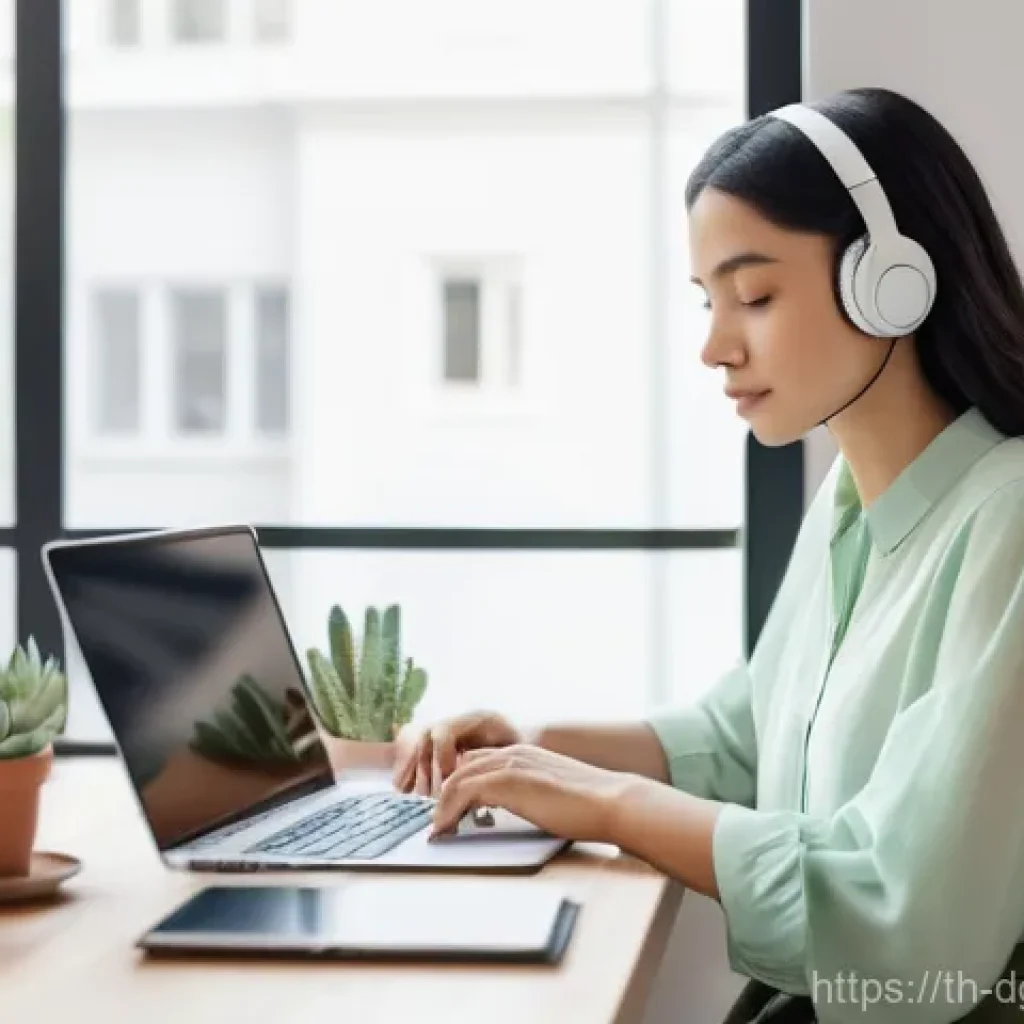 디지털 노마드를 위한 집중력 향상 방법 - **Prompt:** A minimalist and serene home office workspace bathed in soft, natural morning light filt...