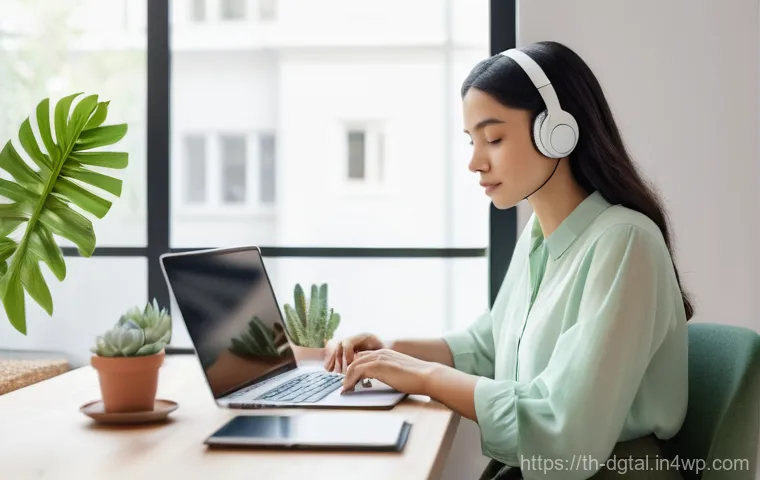 디지털 노마드를 위한 집중력 향상 방법 - **Prompt:** A minimalist and serene home office workspace bathed in soft, natural morning light filt...
