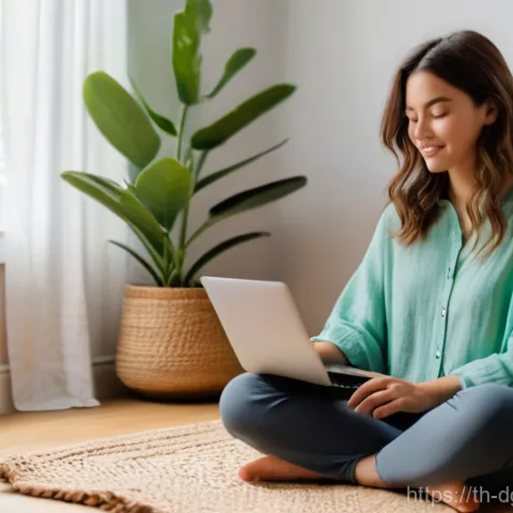 디지털 노마드의 멘탈 헬스 유지법 - **Prompt 1: A Cozy Digital Nomad Sanctuary**
A young woman in her late 20s, with shoulder-length...
