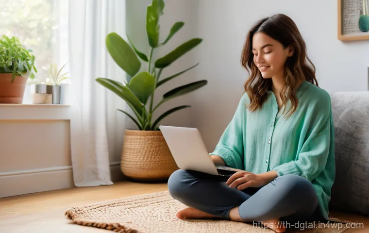 디지털 노마드의 멘탈 헬스 유지법 - **Prompt 1: A Cozy Digital Nomad Sanctuary**
A young woman in her late 20s, with shoulder-length...