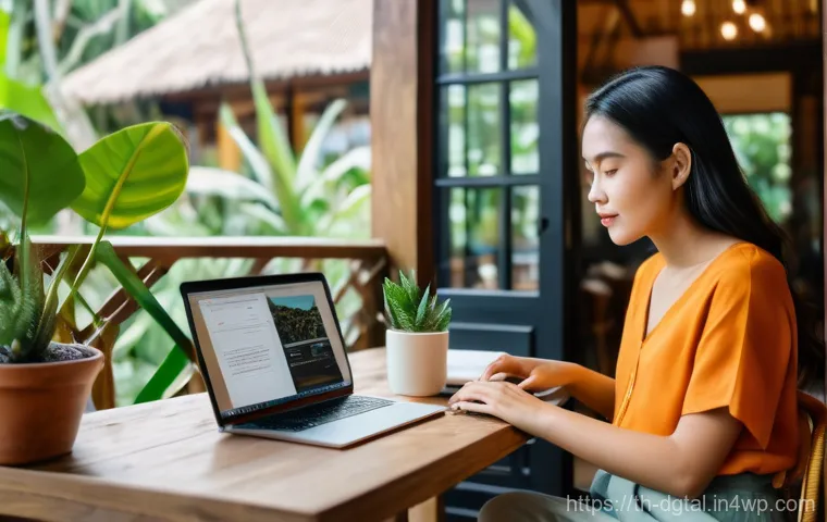 디지털 노마드의 업무 효율성 극대화 방법 - **Prompt:** A bright and inspiring image of a young Thai woman, a digital nomad, working diligently ...