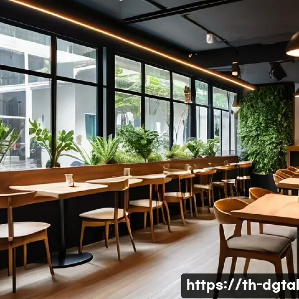 디지털 노마드가 자주 찾는 커피숍 - A serene and quiet cafe interior designed for high concentration work, featuring spacious wooden tab...